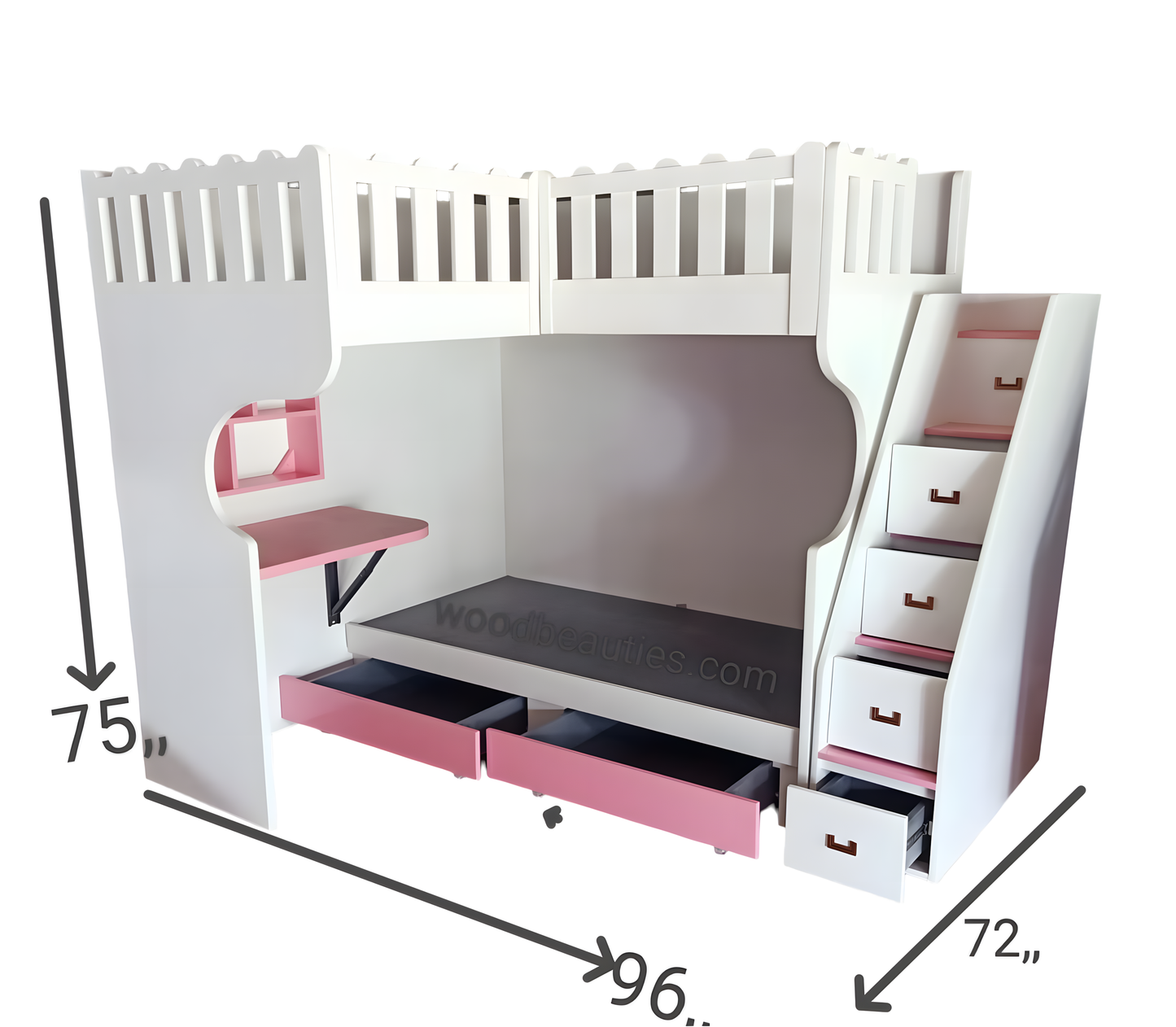 Bunk Bed with Storage and Study Table