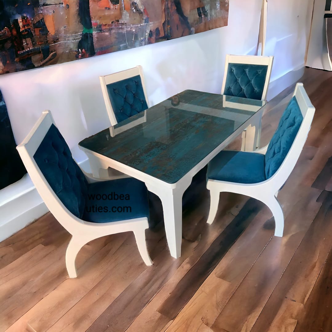 White and Royal Blue Dining Set – Wood Beauties
