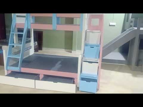 Double Ladder Teak Wood Bunk Bed