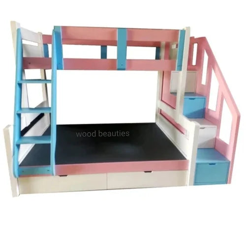 Double Ladder Teak Wood Bunk Bed