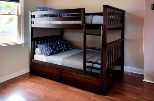 Chocolate Colored Wooden Bunk Bed