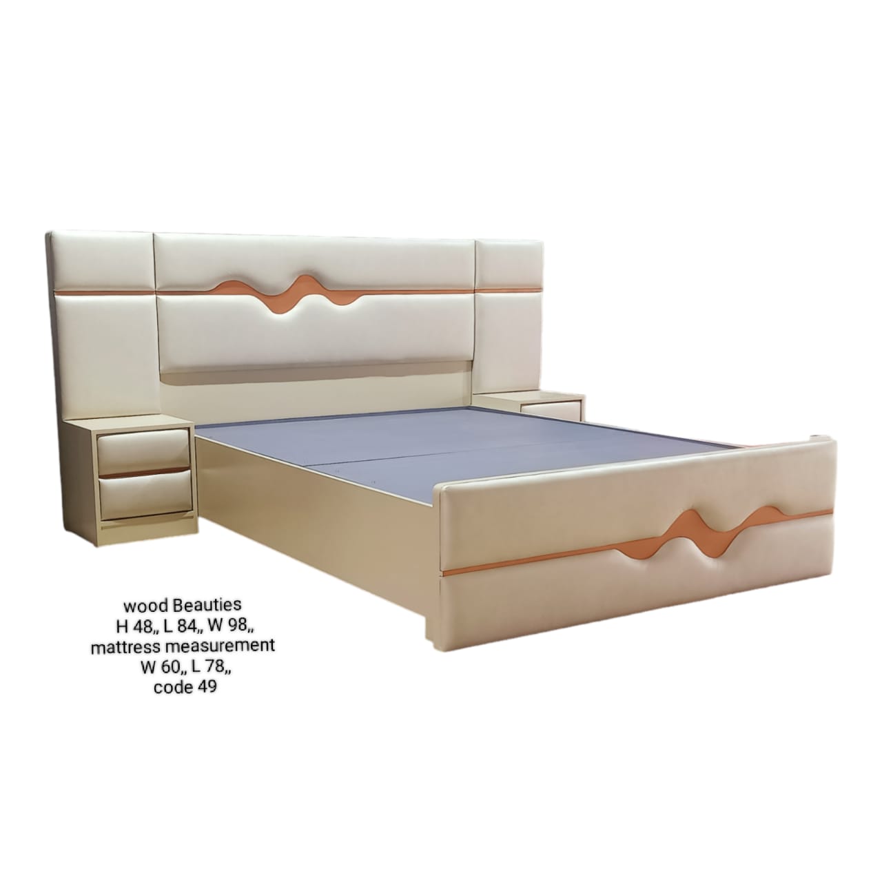 Designer Bed with Attached Side Tables