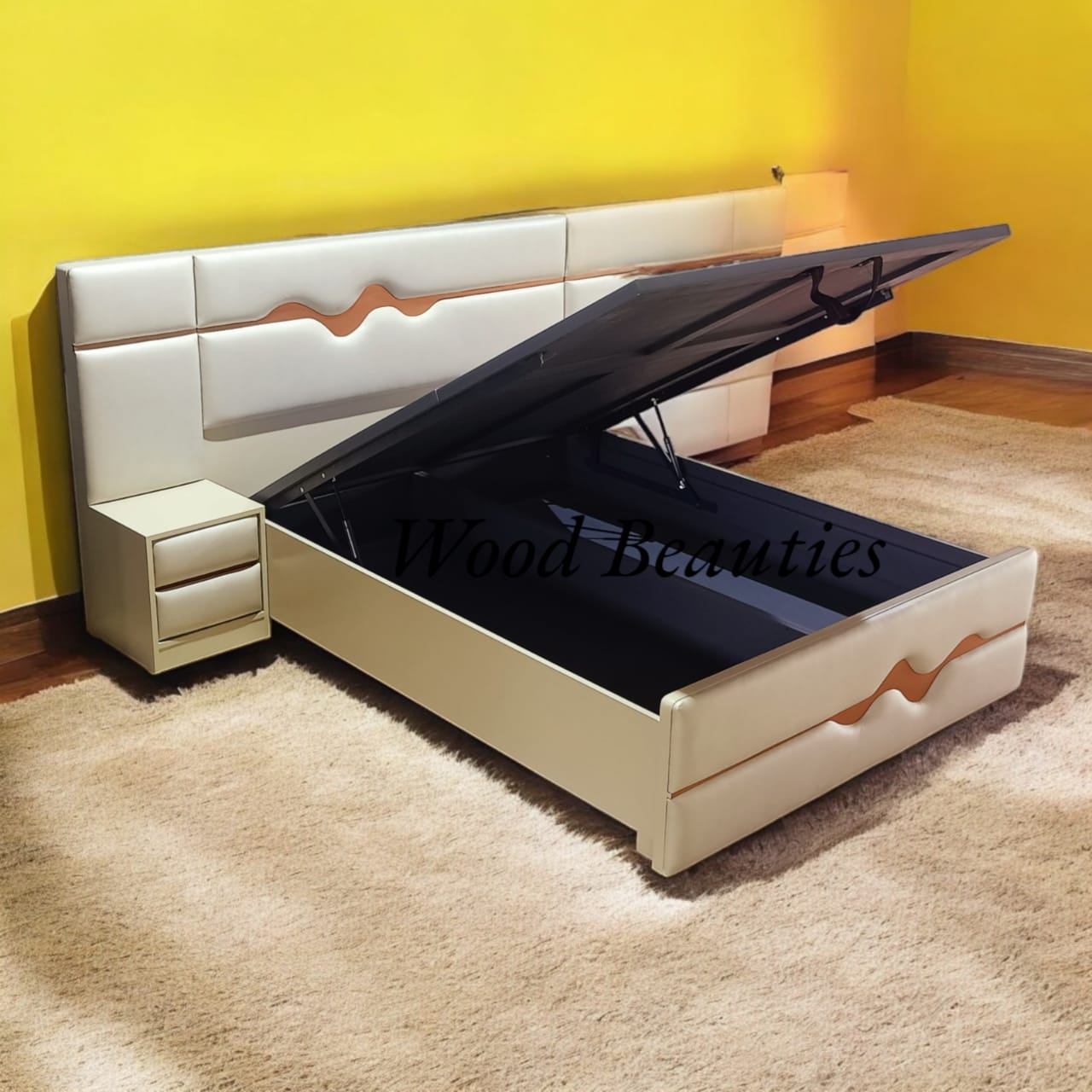 Designer Bed with Attached Side Tables