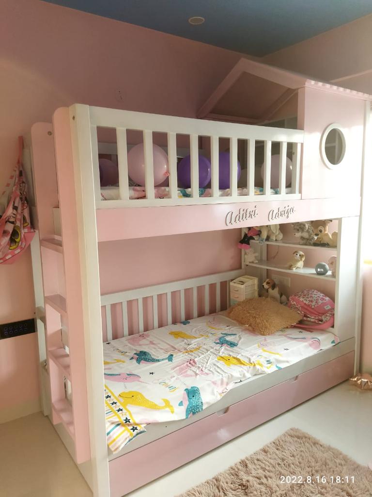 Hut Bunk Bed Baby Pink Color – Wood Beauties