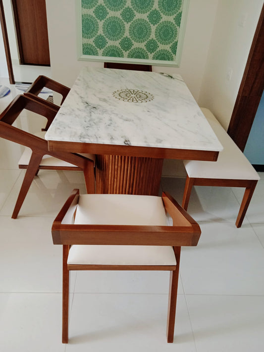 Marble Top 6-Seater Dining Table Set with Bench