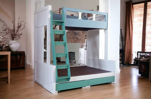 Double Kids Blue and White Bunk Bed