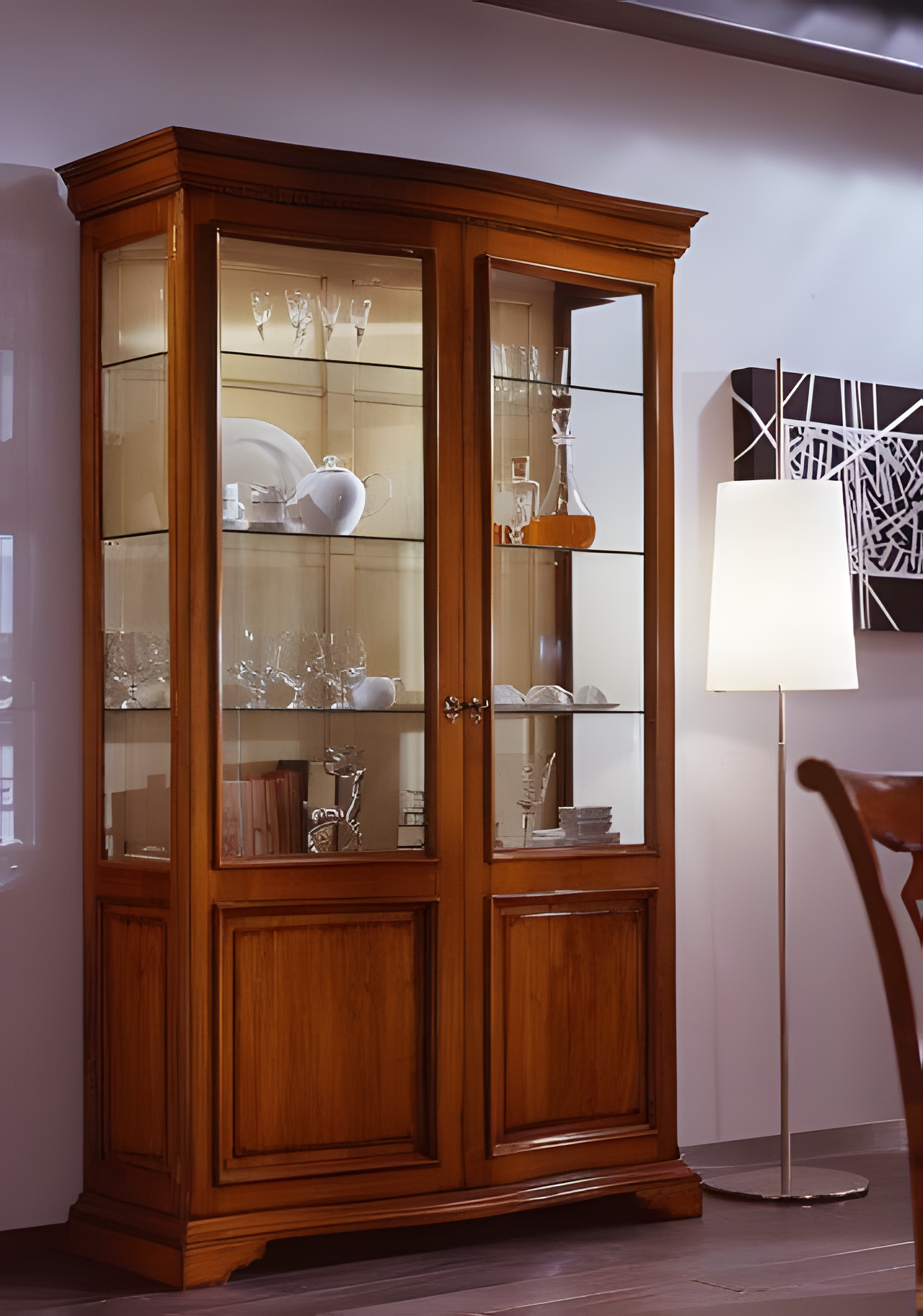 Brown Cabinet with Glass Shelves