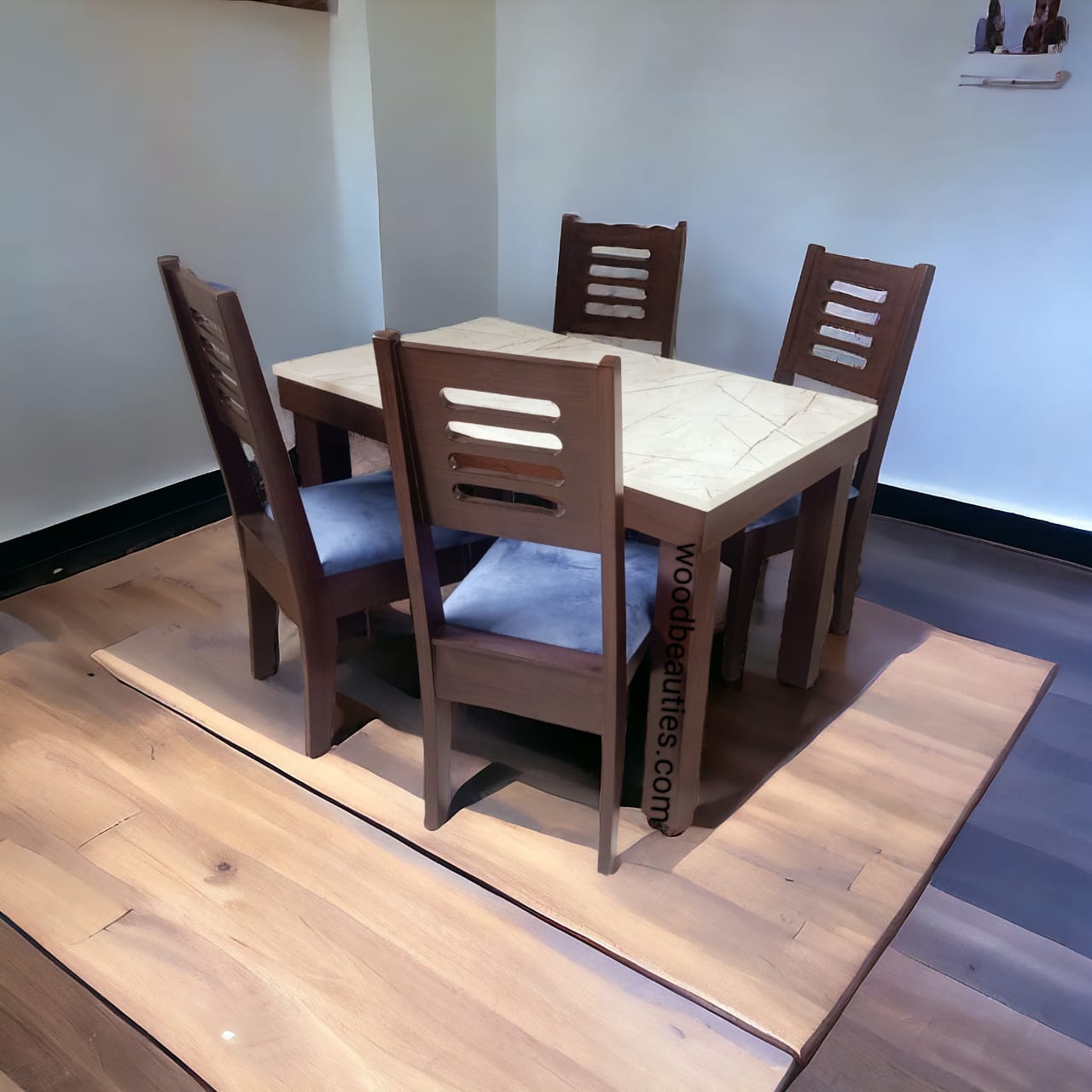 Brown and Blue Four Seater Dining Set