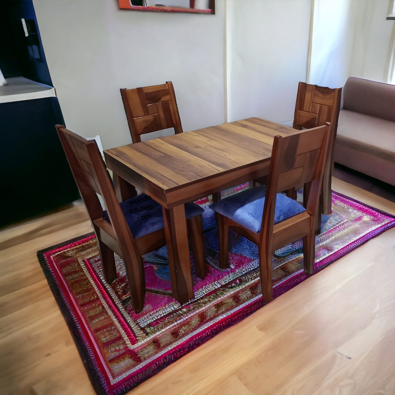 Brown and Blue Four Seater Dining Set