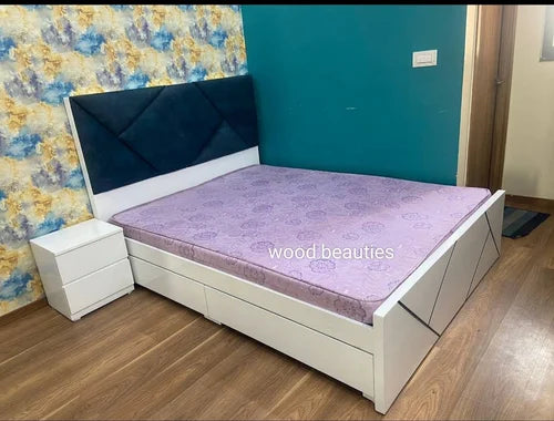 Designer White Bed with Storage