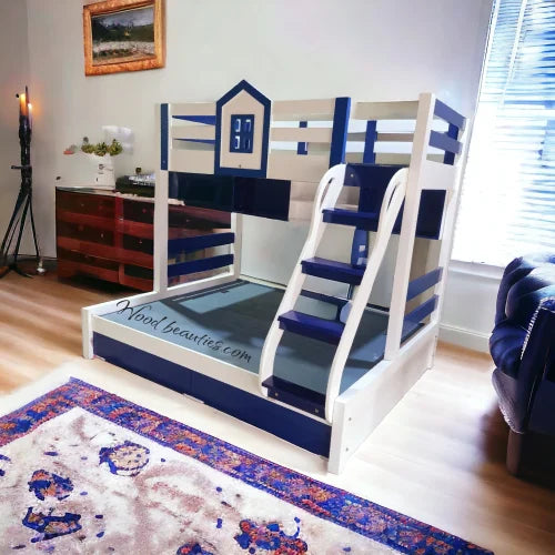 Blue and White Hut Bunk Bed