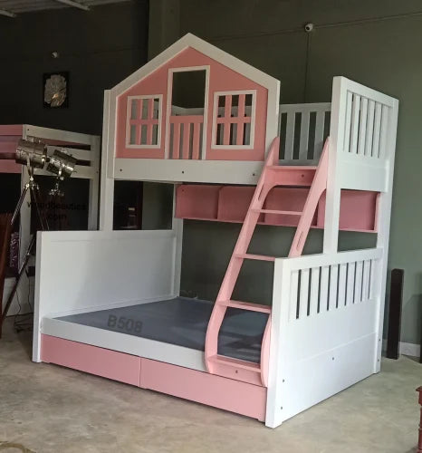 Queen Size Wooden Hut Bunk Bed