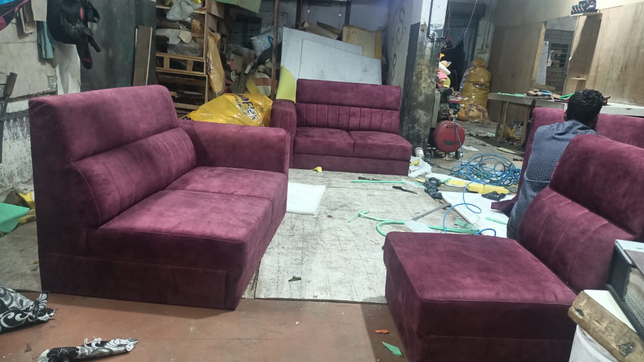 Purple Fabric Sofa Set