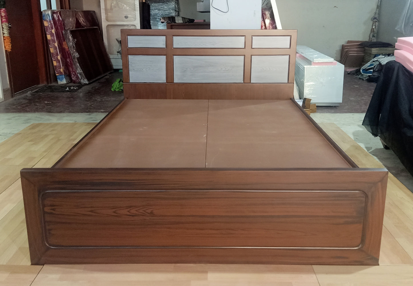 Queen Size Wooden Bed with Storage