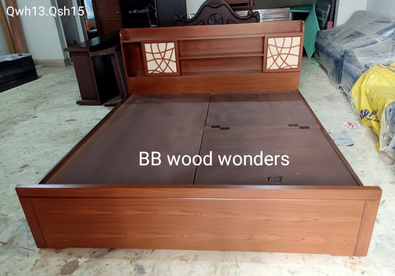 Queen Size Wooden Bed with Storage